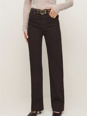 Reformation High-Rise Straight Leg Jeans in Dark Brown